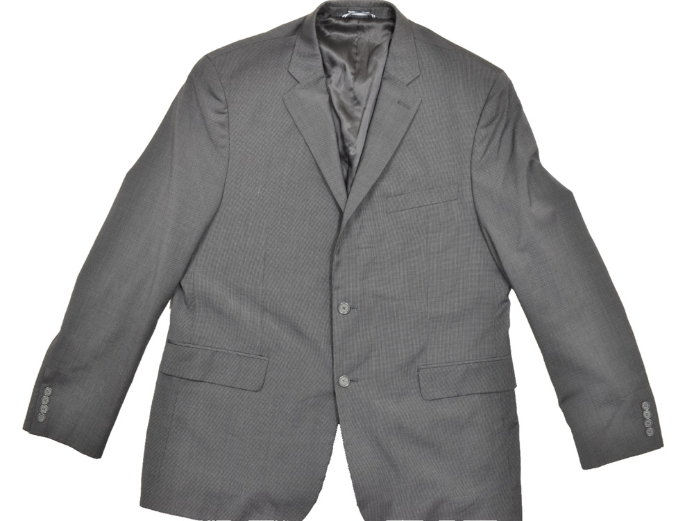 Nautica Men's 46L Gray Micro-Check Two-Button Wool Blend Blazer Jacket Tall